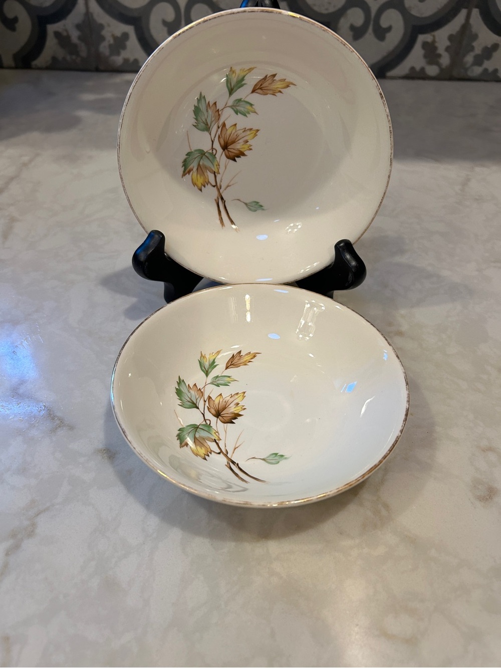 Mid-Century Modern French Saxon China “Breeze”Pattern 22 kt. Gold Rim Bowls-EUC